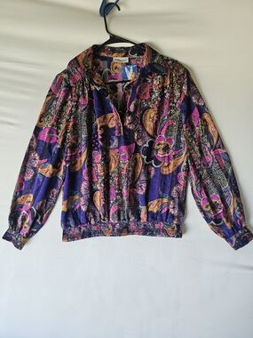 Vintage 80s/90s Mariani NY Blouse - Paisley Print with Metallic Threads - NWT